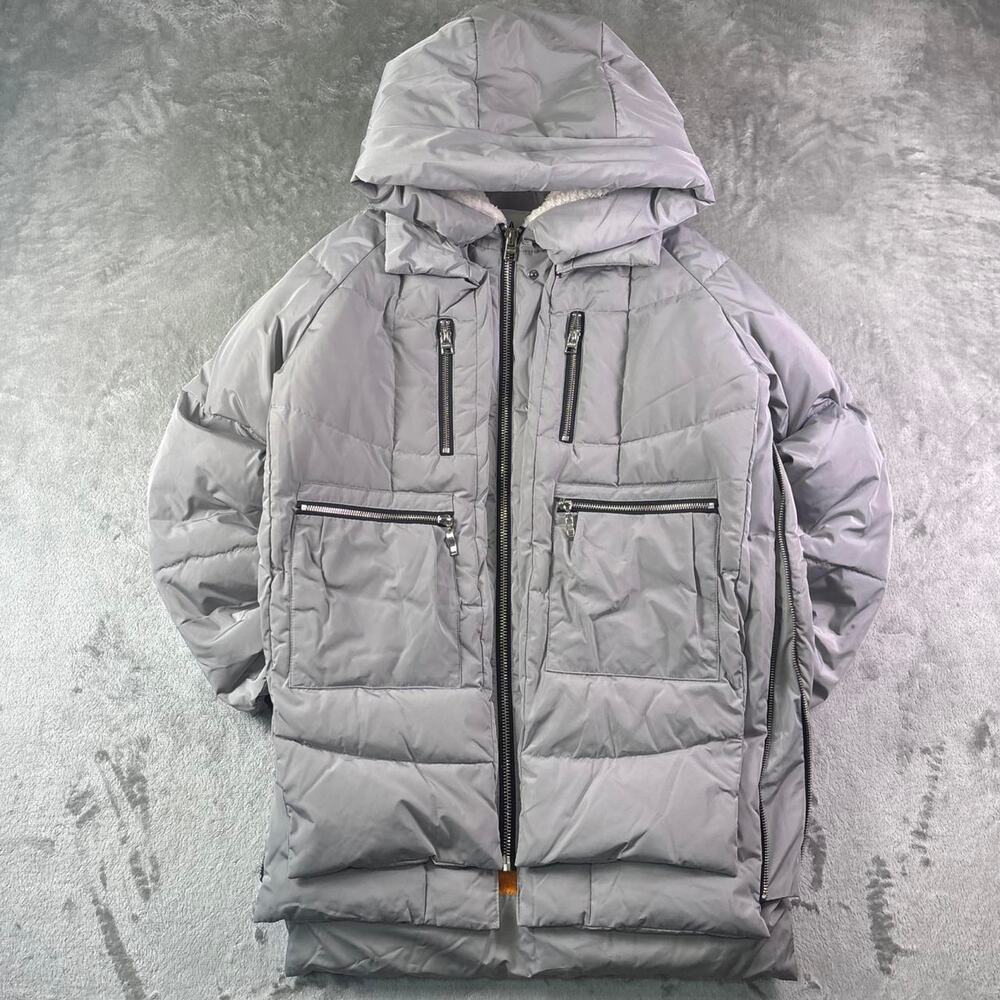 NWT Orolay Men’s Classic Thickened Down Jacket Gray Hooded Puffer Coat Small